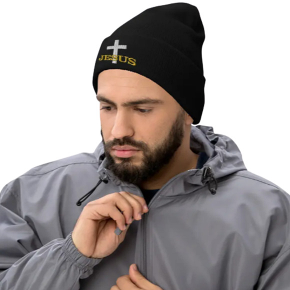 Embroidered Jesus Christian Acrylic Beanie, Unisex - Picture 13 of 13